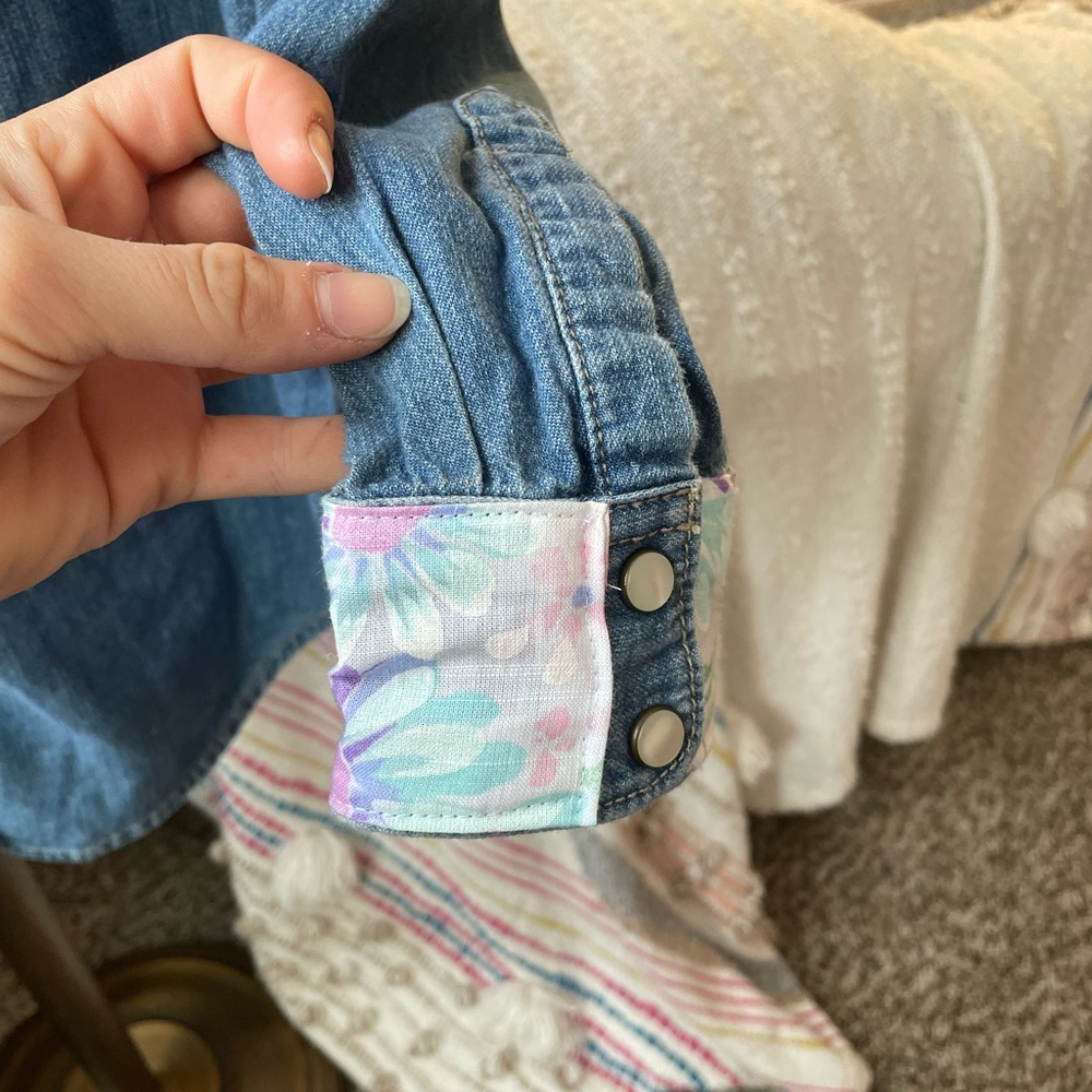 Chaps Flower Patchwork Pearl Snap Button Down - image 7